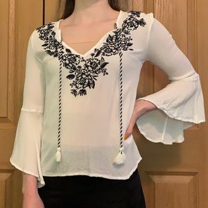 white flowy top